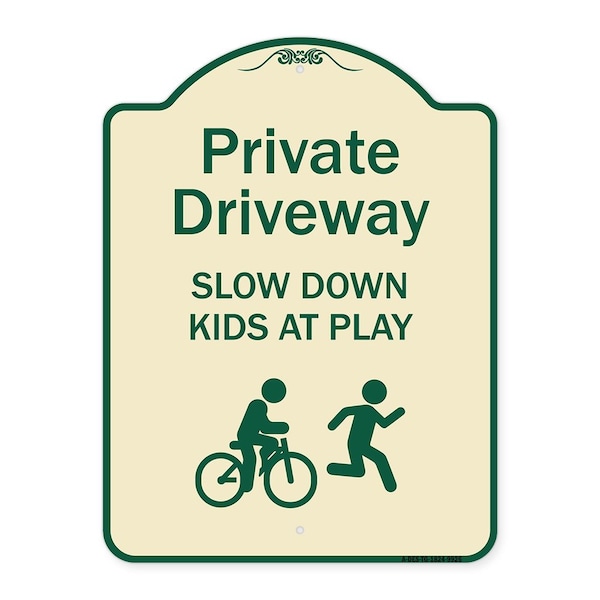 Designer Series-Private Driveway Slow Down Kids Play Heavy-Gauge Aluminum, 24" x 18", TG-1824-9926